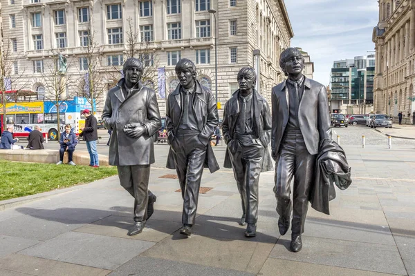 Liverpool Engeland April 2017 Bronzen Beelden Van Beatles Liverpool Waterfront — Stockfoto