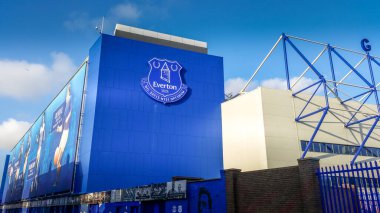 Liverpool, İngiltere - 1 Nisan 2017: Everton Futbol Kulübü 'nün evi Goodison Park Stadyumu. Stadyumun adı The Grand Old Lady 'nin kısaltmasından geliyor, taraftarlar mekâna atıfta bulunuyorlar..