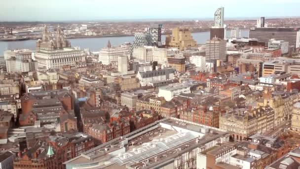 Luchtfoto Van Liverpool Engeland Verenigd Koninkrijk — Stockvideo