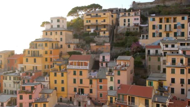 Zonsondergang Riomaggiore Cinque Terre Italië — Stockvideo