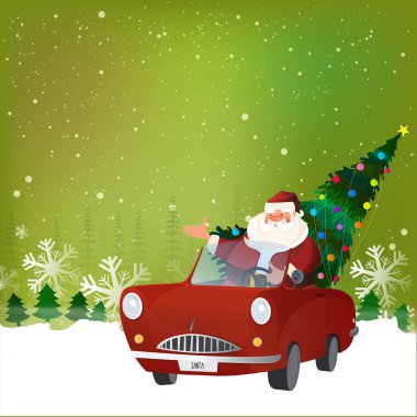 Noel Baba Noel kutlaması için arabada.