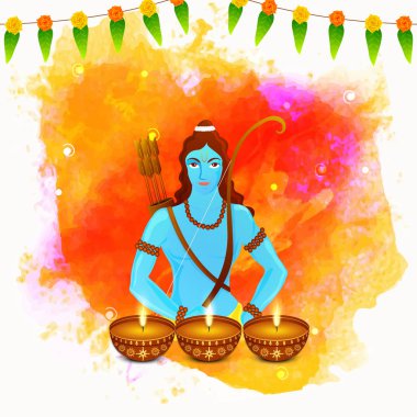 Tanrı Rama mutlu Dussehra ve Diwali kutlamaları için.