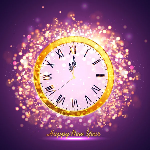 Glossy clock for Happy New Year celebration. — Stock Vector