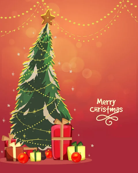 Weihnachtsbaum mit Geschenken für die Weihnachtsfeier. — Stockvektor