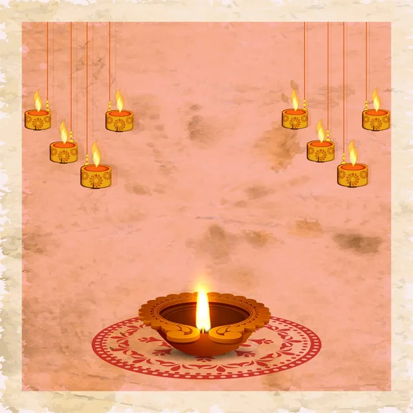 Vintage wenskaart voor Diwali viering. — Stockvector
