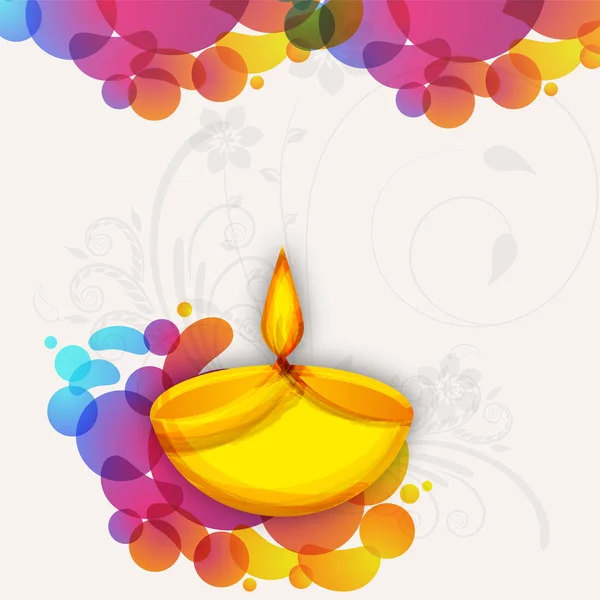 Golden Oil Lamp (Diya) for Diwali celebration. — Stock Vector