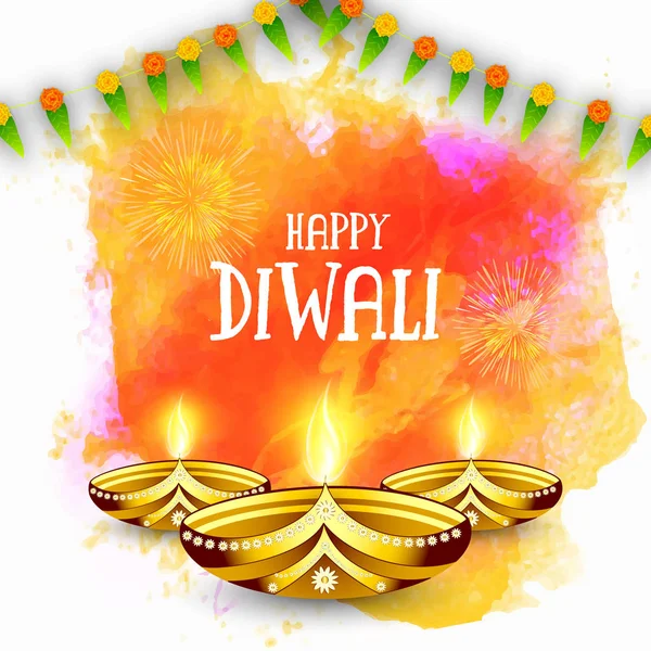 Carte de voeux avec lampes à huile pour Happy Diwali . — Image vectorielle