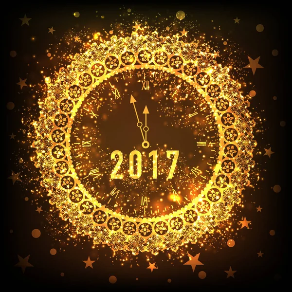 Goldene Uhr für das Neujahrsfest 2017. — Stockvektor