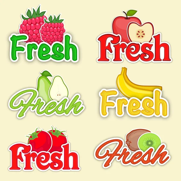 Fresh Fruits Stickers, Tags or Labels set. — Stock Vector