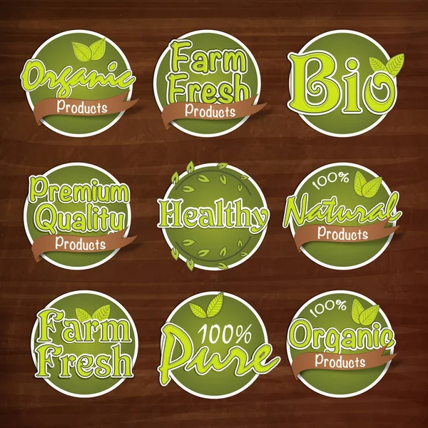 Set of Organic Products Stickers, Tags or Labels. — Stock Vector