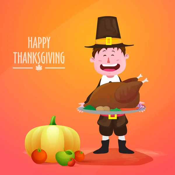Pilgrim pojke för Thanksgiving Day firande. — Stock vektor