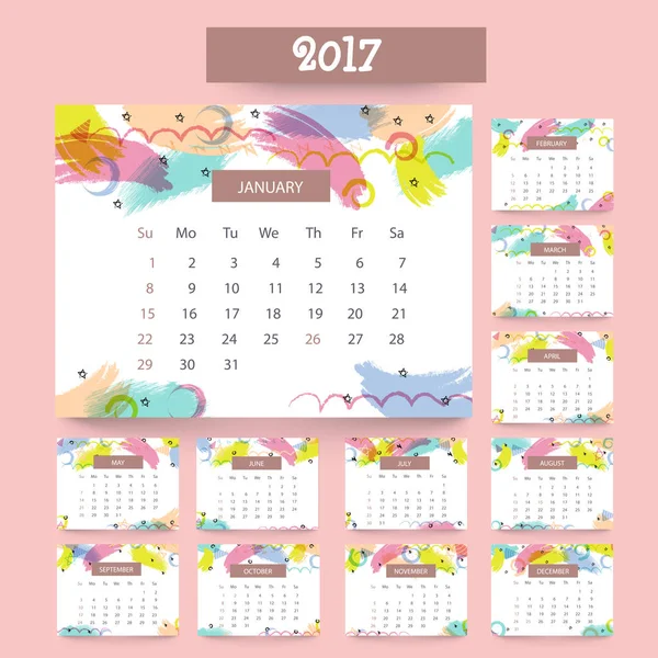 Calendario annuale per il 2017 . — Vettoriale Stock