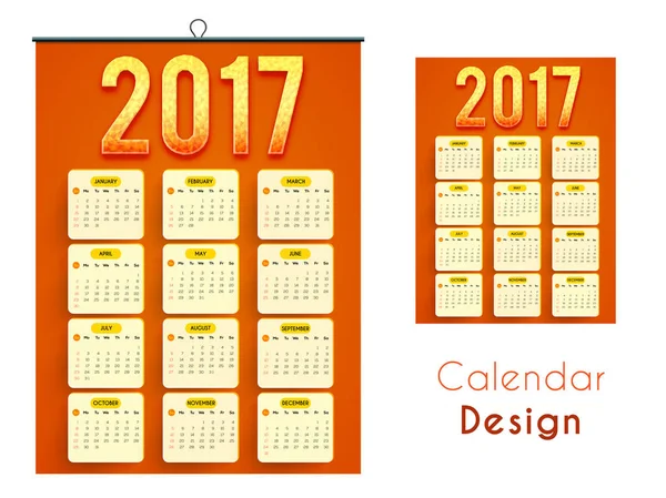 Δημιουργική τοίχος ημερολόγιο του 2017. — Διανυσματικό Αρχείο