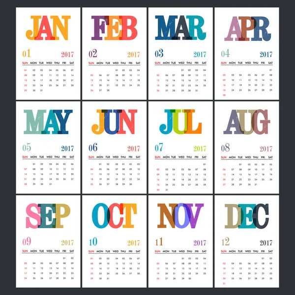 新しい年の年間カレンダーのデザイン. — ストックベクタ