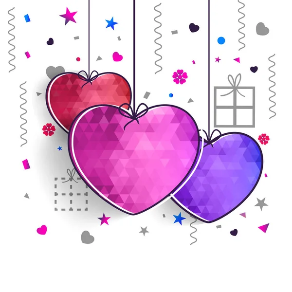Kleurrijke abstracte harten voor Valentine's Day viering. — Stockvector