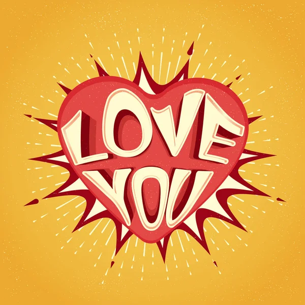 Text Love You with Heart for Valentine's Day. — Stock Vector