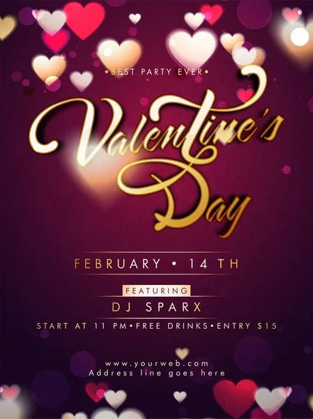 Valentine's Day Party feest Flyer of uitnodiging. — Stockvector
