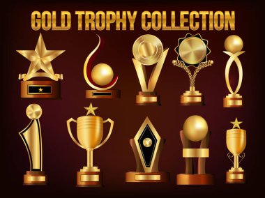 Set of Golden Trophy Cups and Awards. clipart