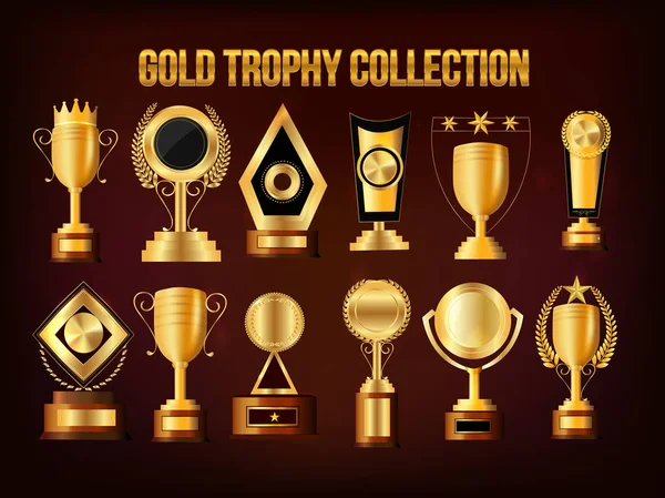 Set of Golden Trophy Cups and Awards. — Stock Vector