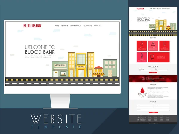 Blood Bank Website Template design. — Stock Vector