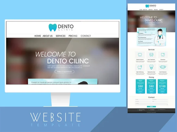 Dento klinika webové stránky šablony design. — Stockový vektor