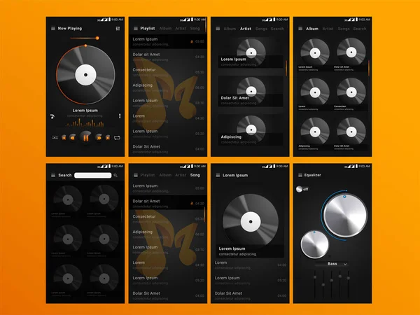 Music Mobile UI, UX или GUI Design . — стоковый вектор