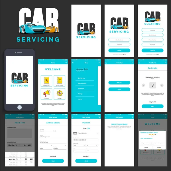 Kit di interfaccia utente per app mobile per la manutenzione auto . — Vettoriale Stock