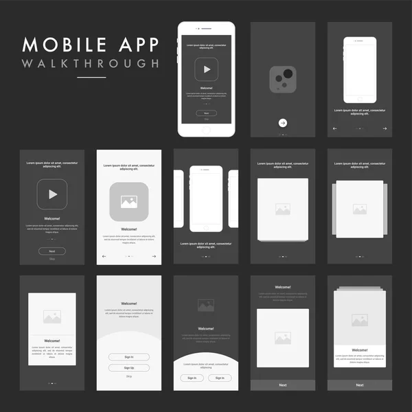 Kit walkthrough per app mobile . — Vettoriale Stock