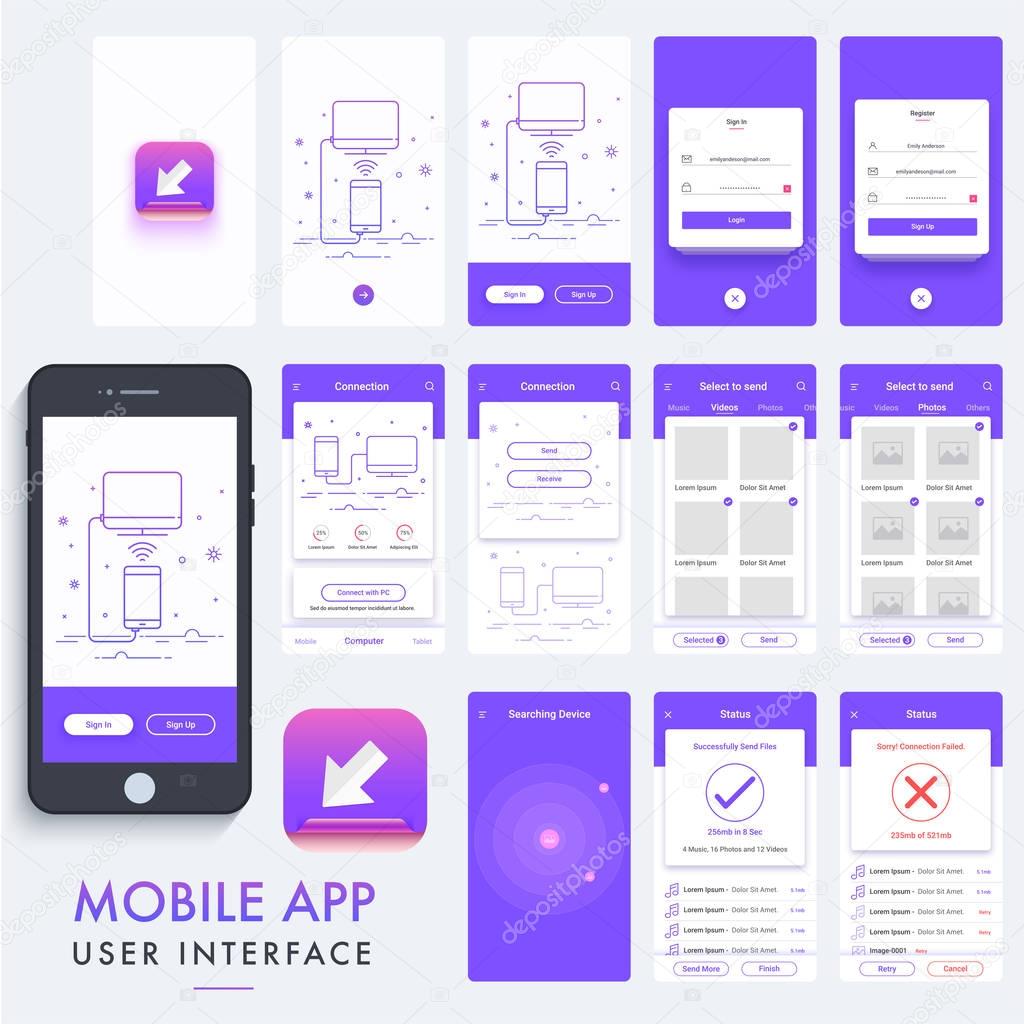 Mobile App Material Design, UI, UX Kit.
