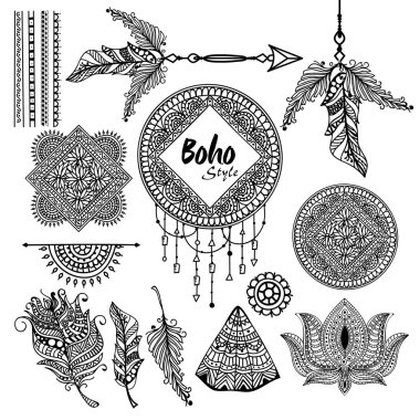 Yaratıcı Boho stil öğeleri kümesi.