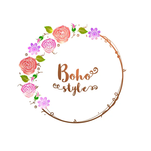 Boho stijl frame met bloemen. — Stockvector