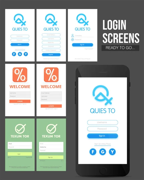 Reihe kreativer Login-Screens. — Stockvektor