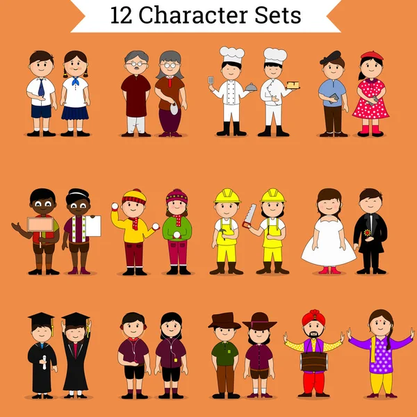 Набор из двенадцати различных персонажей мультфильма — стоковый вектор