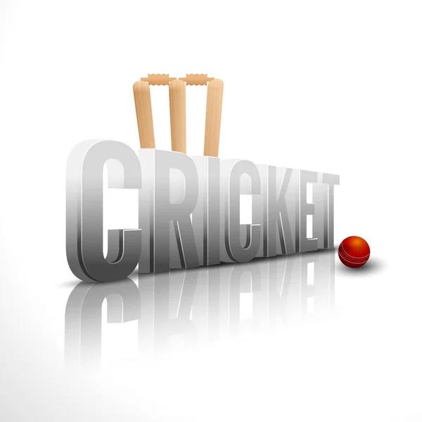 3D-tekstontwerp van Cricket met rode bal. — Stockvector
