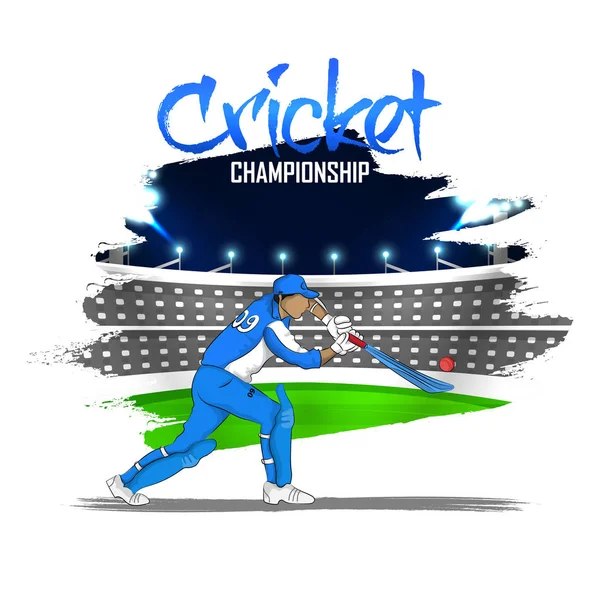 Stadium background with Cricketer in playing action. — Stock Vector