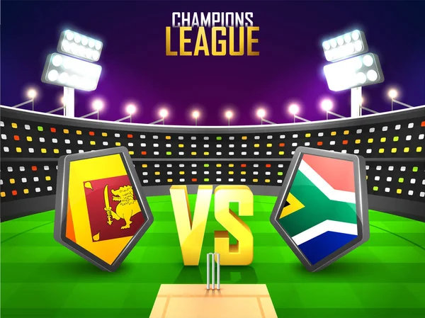 Sri Lanka vs Sudáfrica Escudos de bandera de los países para el cricket . — Vector de stock