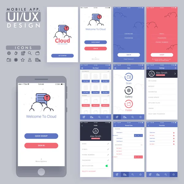 Mobile app ui, ux design für unternehmen. — Stockvektor