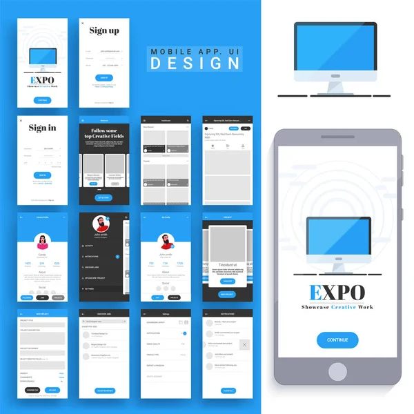 Conception matérielle, UI, UX pour applications mobiles . — Image vectorielle