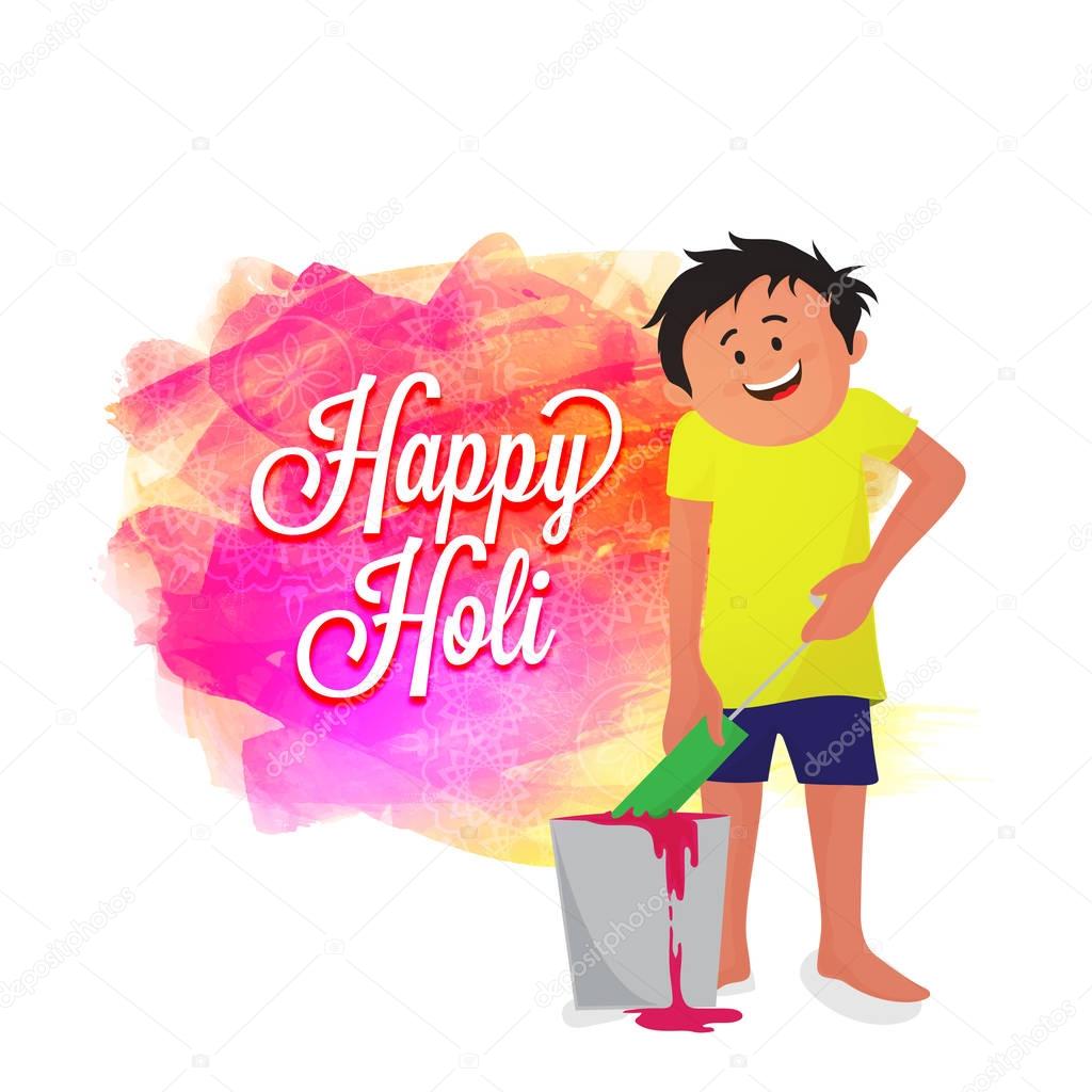 Cute boy playing color with watergun for Holi celebration.