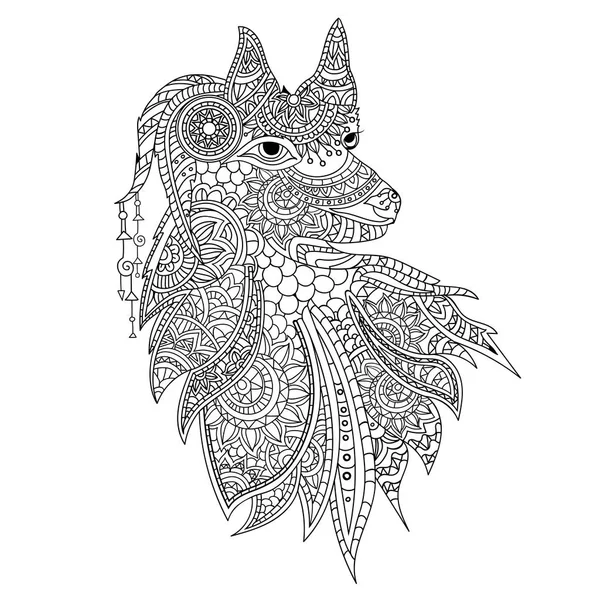 Χέρι που στυλ zentangle λύκος με έθνικ floral doodle. — Διανυσματικό Αρχείο