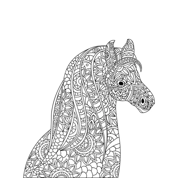 Cavalo floral desenhado à mão com padrão de doodle étnico . — Vetor de Stock