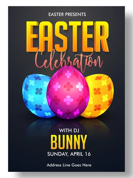 Easter Party poster or flyer design with painted eggs. — Stock Vector