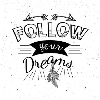 El çekilmiş Inspirational Alıntı boho tarzı.