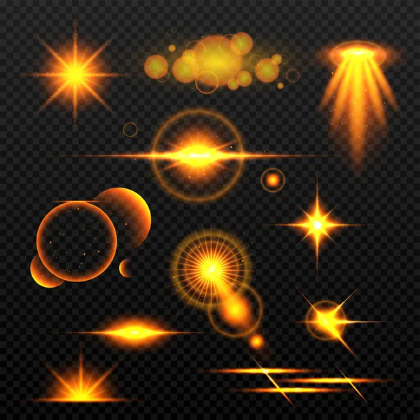 Set gouden lens flare effecten. — Stockvector