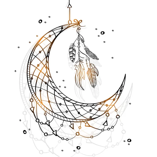 Hand drawn Dream Catcher with Crescent Moon. — Stock Vector