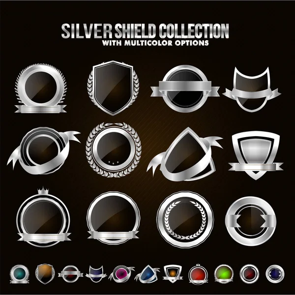 Set of Silver Shields and Badges. — Stock Vector