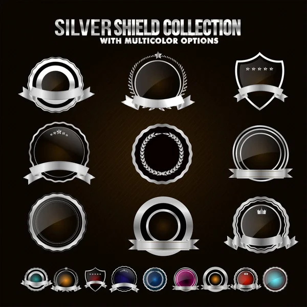 Set of Silver Shields and Badges. — Stock Vector