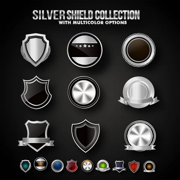 Set of Silver Shields and Badges. — Stock Vector