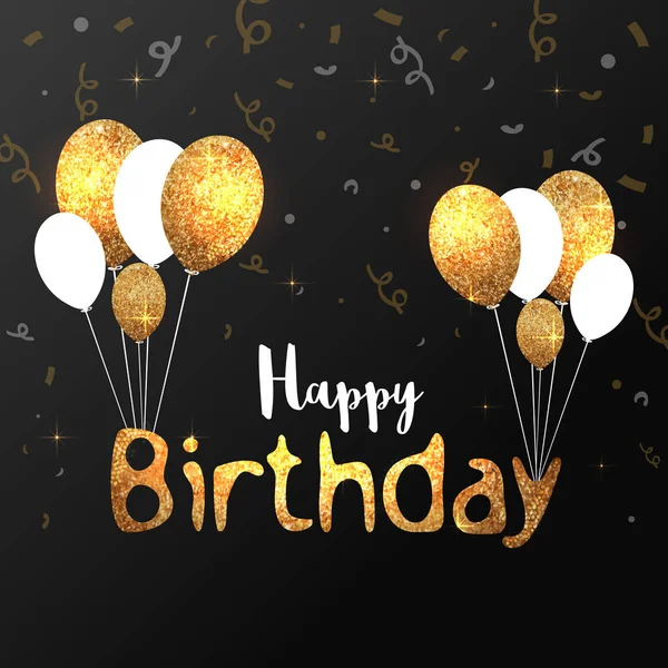 Glittering Happy Birthday text with Balloons. — Stock Vector