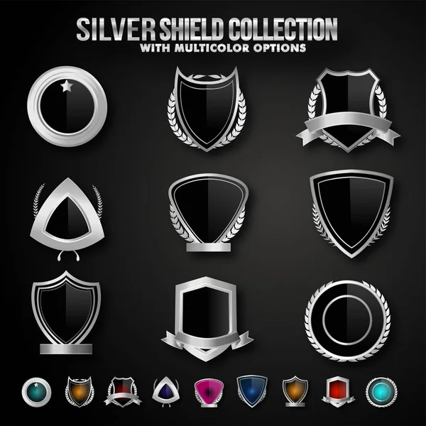 Set of Silver Shields and Badges. — Stock Vector